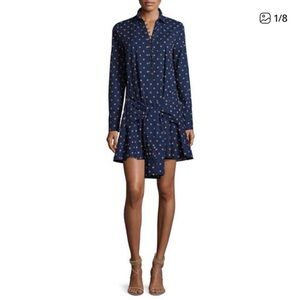 Derek Lam 10 Crosby Navy Printed Tie-Waist Shirt Dress Size 2
